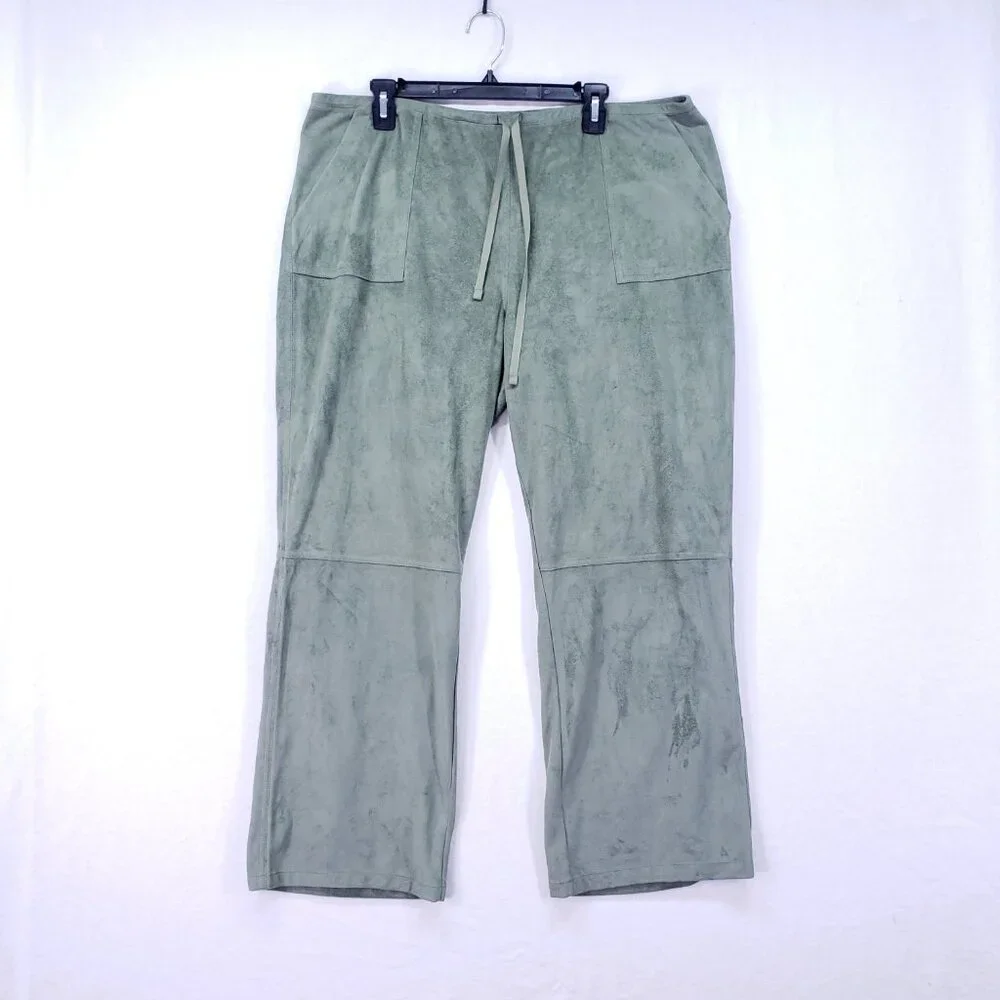 Susan Bristol Sage Green Suede 2 Piece Lounge Set Sweater Wide Leg Pants Size XL